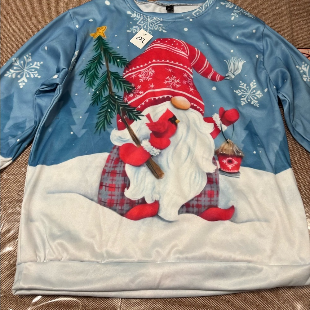 Santa Graphic Women's Sweatshirt - Blue and Red